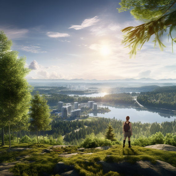 Exploring Coquitlam, British Columbia A man is standing on top of a hill overlooking a lake.