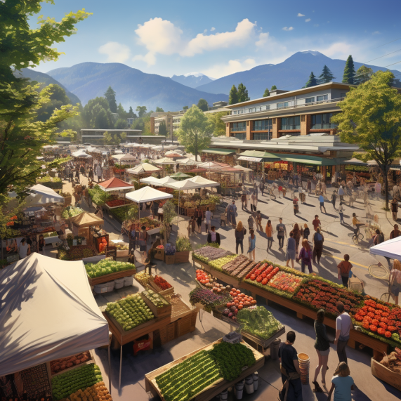 An artist's rendering of an outdoor market.