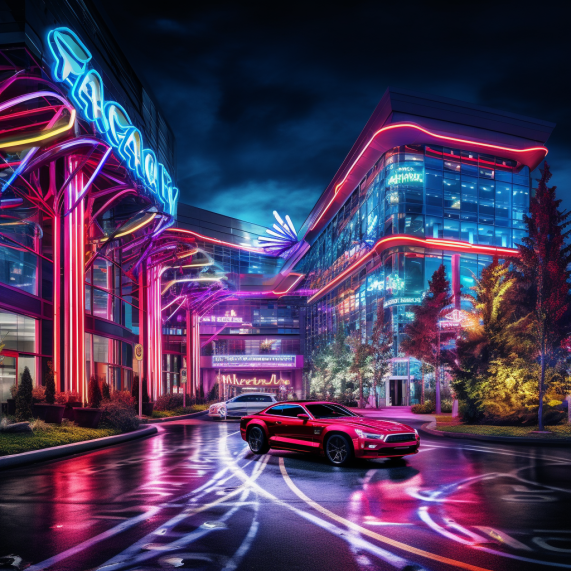 A neon sign on a building.